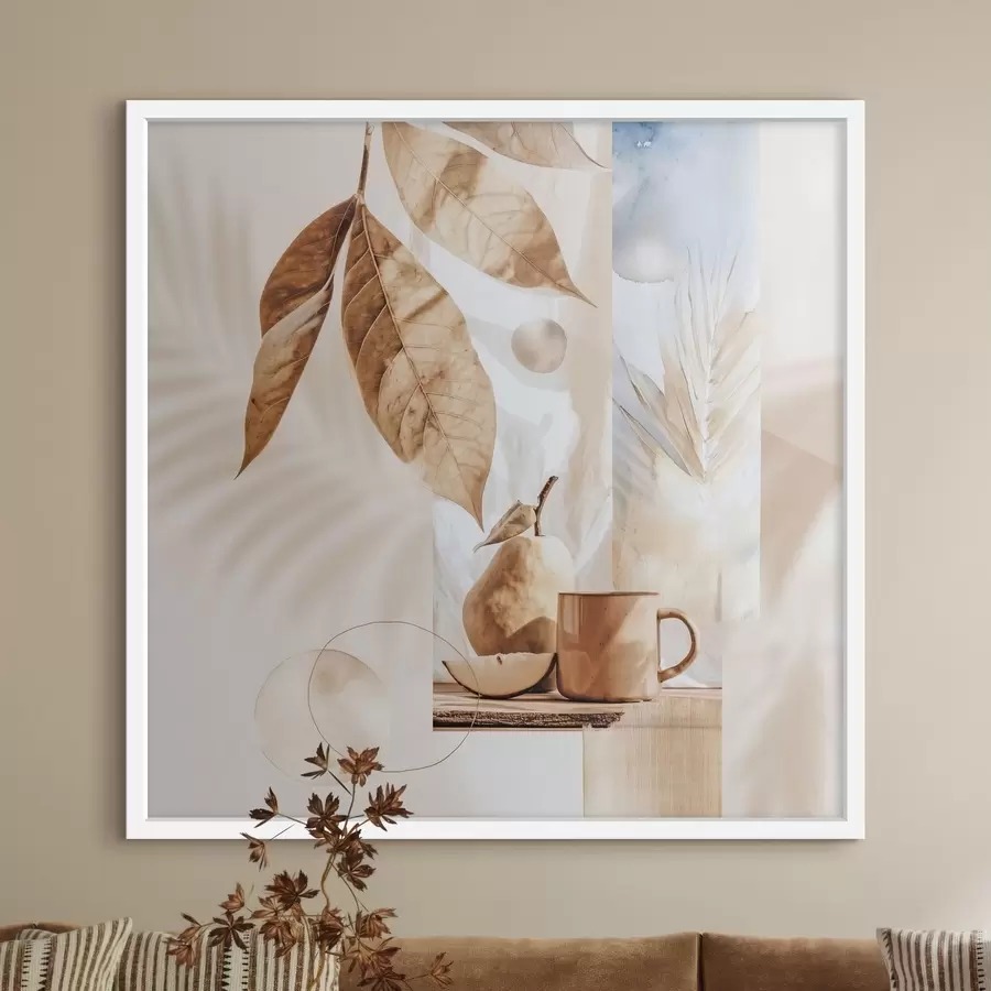 Fototapeedid Abstraktne kujutis lehtede, pirni ja tassi f47047