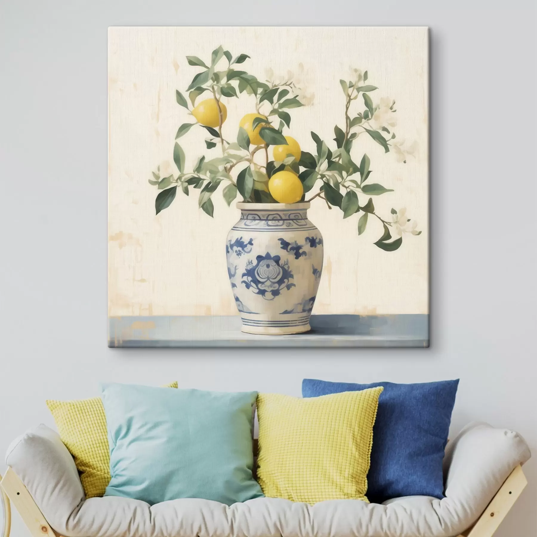 Pilt Sidrunid sinivalges keraamilises vaasis õlimaalistiilis s46924