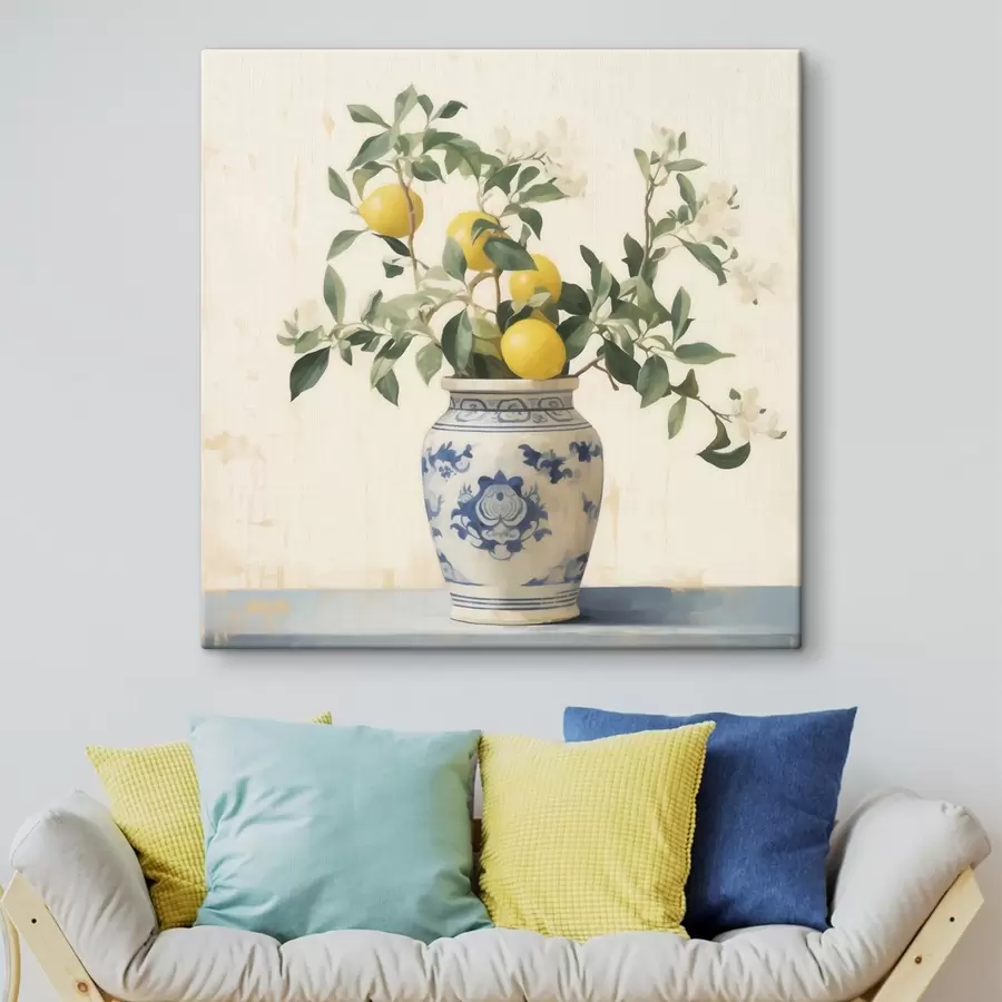 Pilt Sidrunid sinivalges keraamilises vaasis õlimaalistiilis s46924