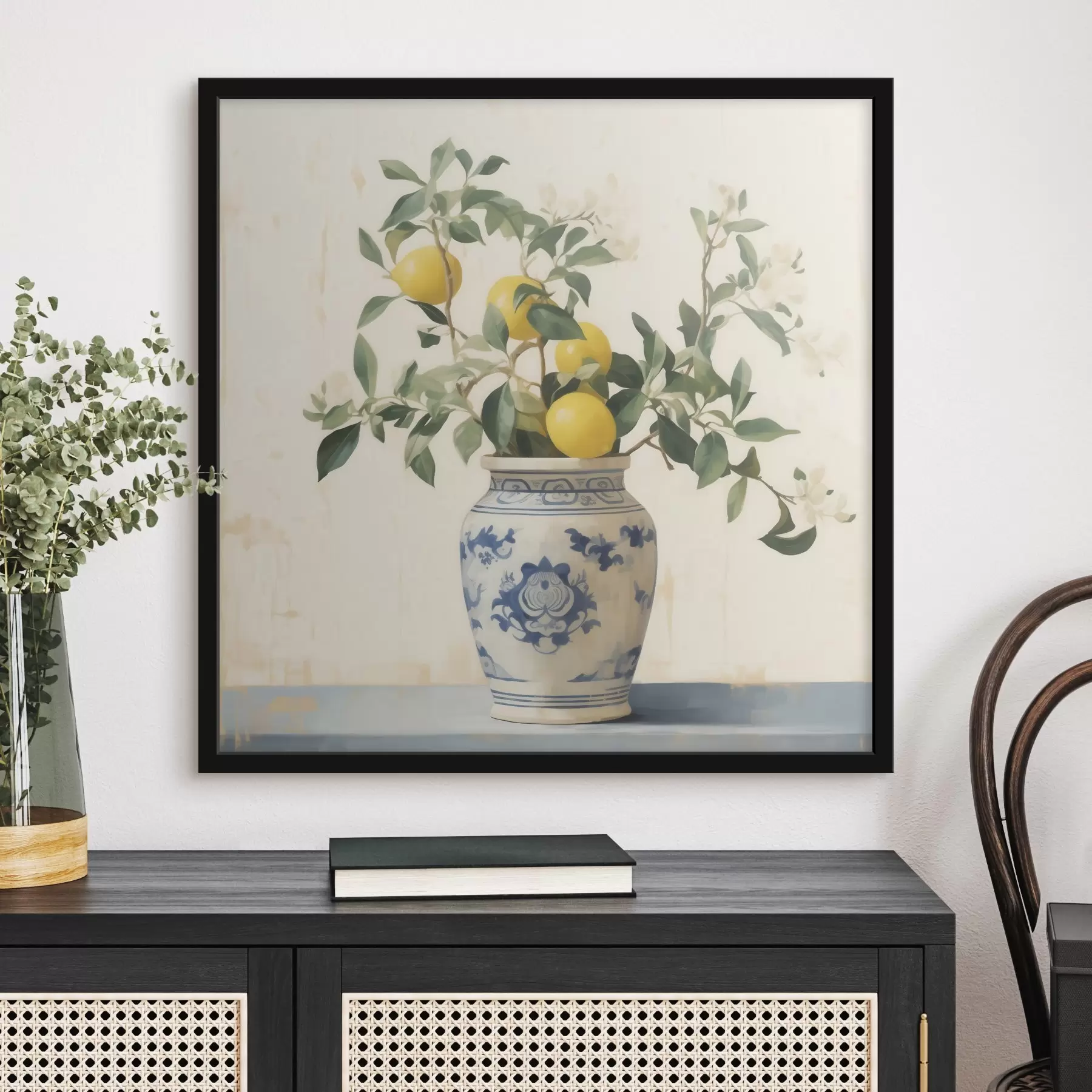 Fototapeedid Sidrunid sinivalges keraamilises vaasis õlimaalistiilis f46924