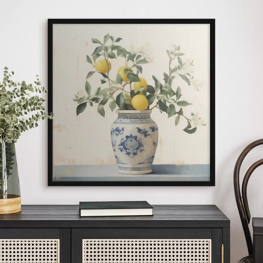 Fototapeedid Sidrunid sinivalges keraamilises vaasis õlimaalistiilis f46924