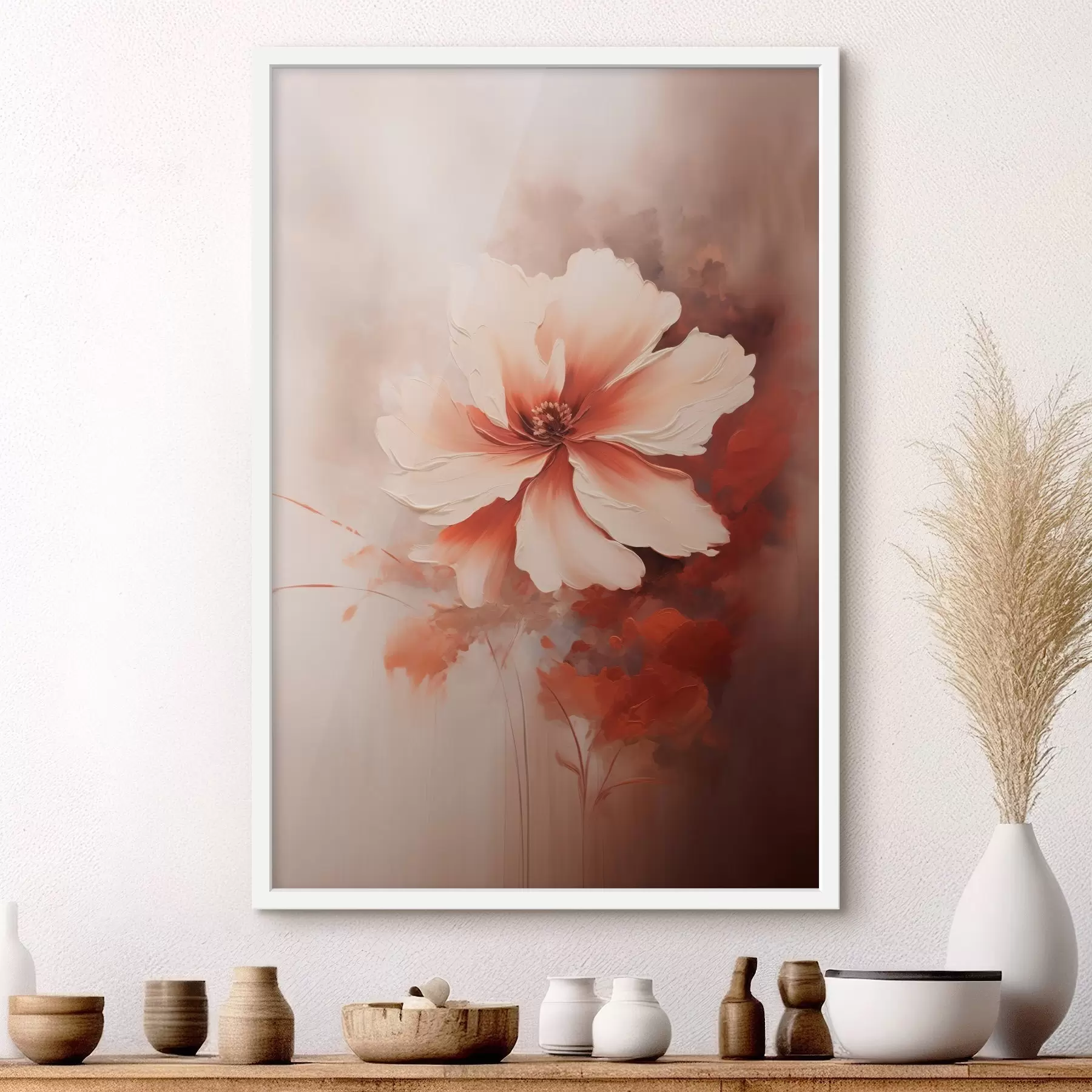 Fototapeedid Õrn valge korallilill ähmane taustaga õlimaalistiilis f46938