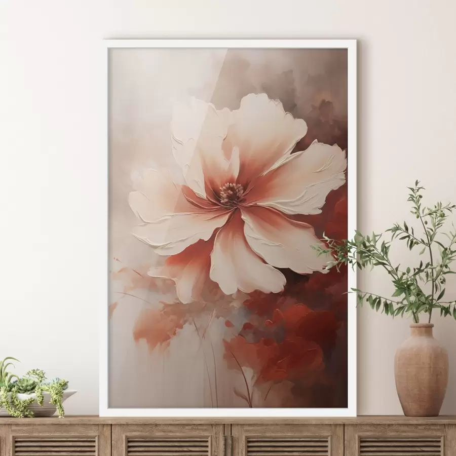 Fototapeedid Lähivõte valgest korallilillest udusel taustal õlimaalistiilis f46939