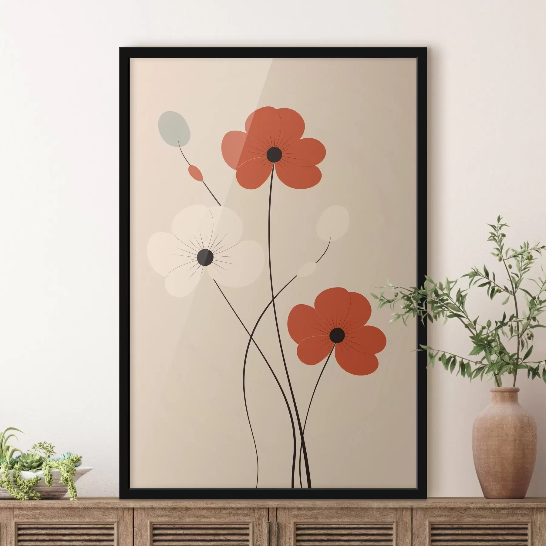 Fototapeedid Abstraktne kompositsioon õhukeste varte ja lihtsate kujunditega minimalistlikus stiilis f46943