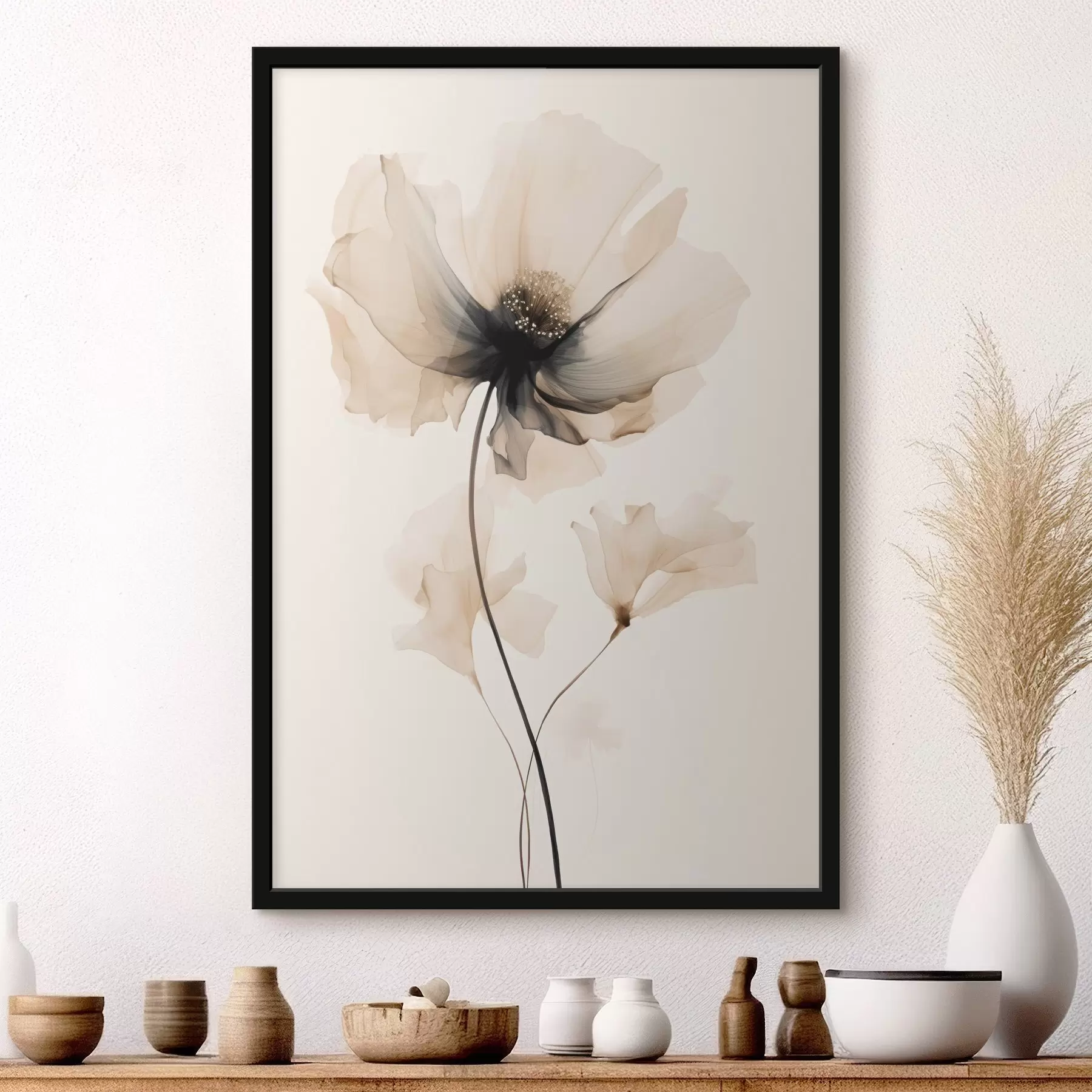 Fototapeedid Delikaatne poolläbipaistev lill tumeda keskosaga minimalistlikus stiilis f46944
