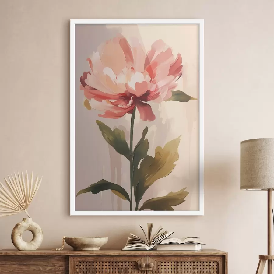 Fototapeedid Pioon korallroosa kroonlehtedega kaasaegses kunstilises illustratsioonistiilis f46948