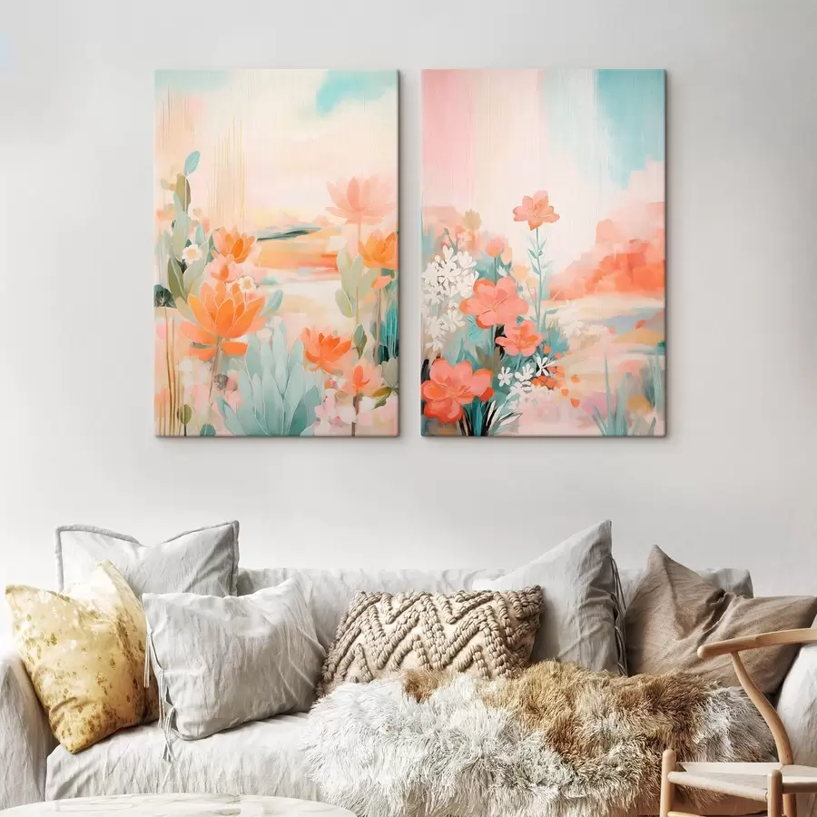 Pilt Pastelltoonides lillemotiivid kerge uduse oru taustal m01085