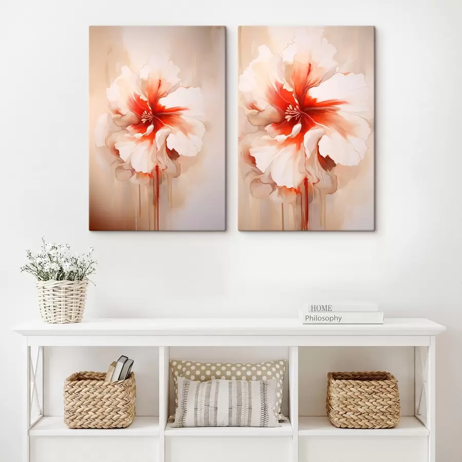 Pilt Valged korallõied abstraktsel taustal, rahulik kompositsioon m01089