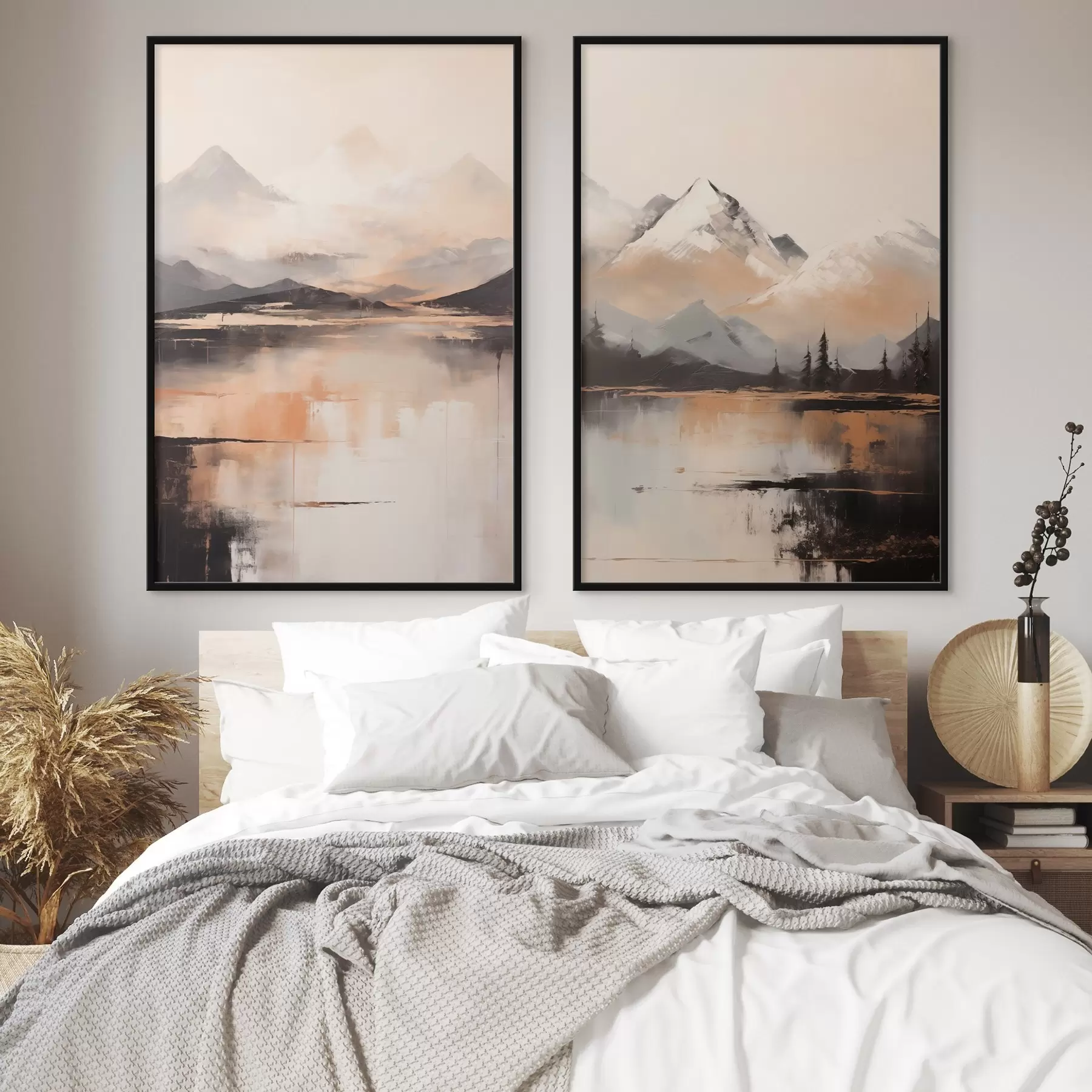 Fototapeedid Maastikuline tekstuuriga maal, mis imiteerib mägesid ja järve d00831