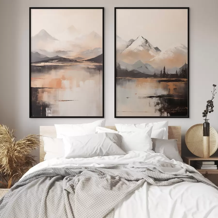 Fototapeedid Maastikuline tekstuuriga maal, mis imiteerib mägesid ja järve d00831