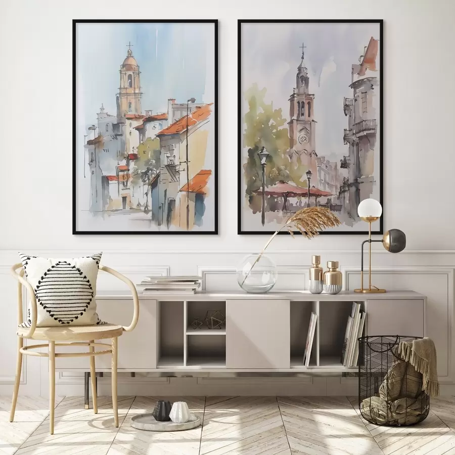 Fototapeedid Linnamaastiku imitatsioon akvarell d00832