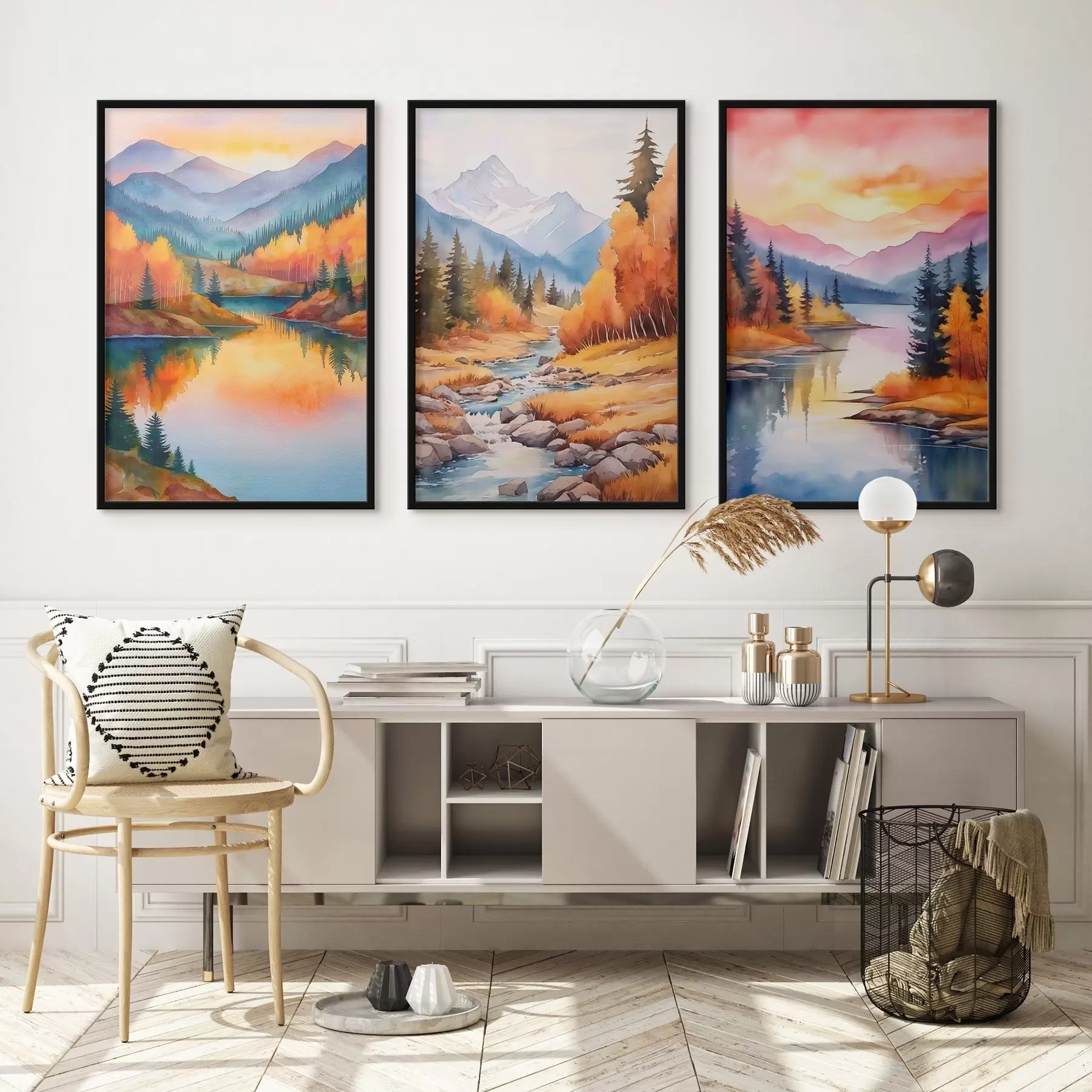 Fototapeedid Sügisene mägimaastik soojades päikeseloojangu toonides d00930