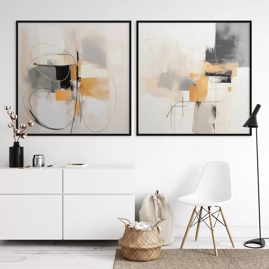 Fototapeedid Abstraktne geomeetria, okker, hall ja must d00899