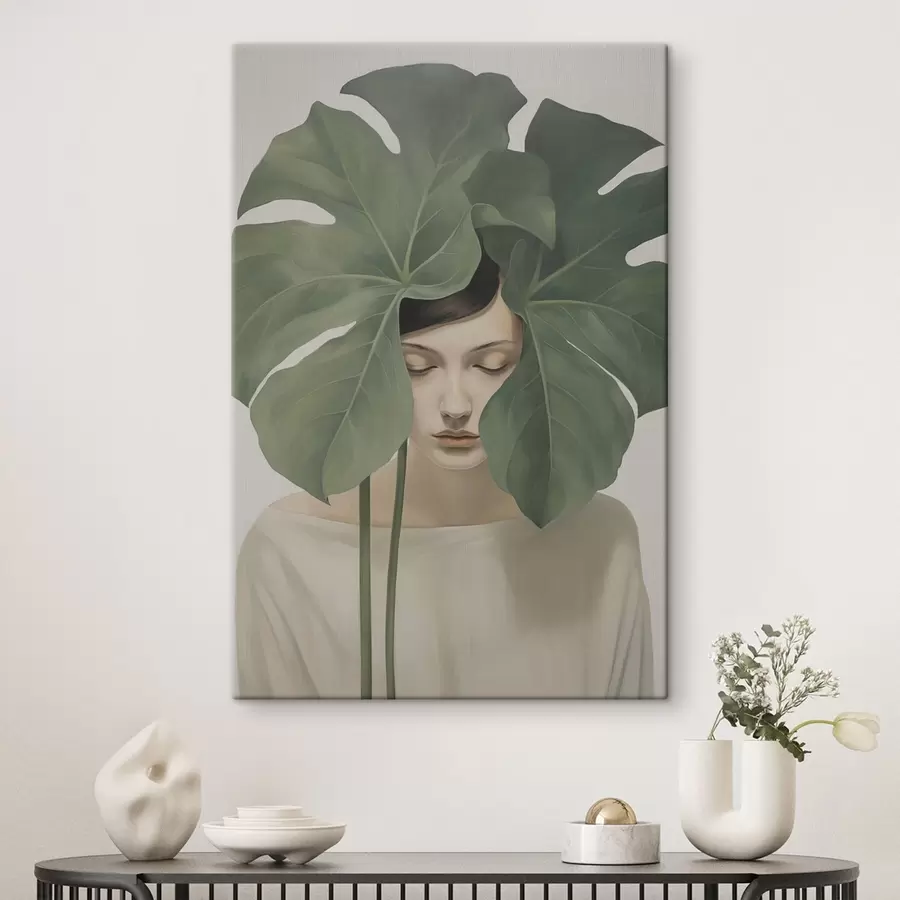 Pilt Tüdruk troopiliste lehtedega s47335