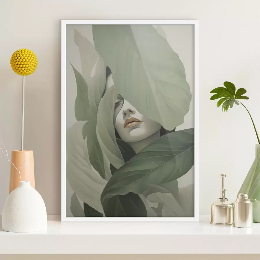 Fototapeedid Sürrealistlik portree tüdrukust lehtedes f47332