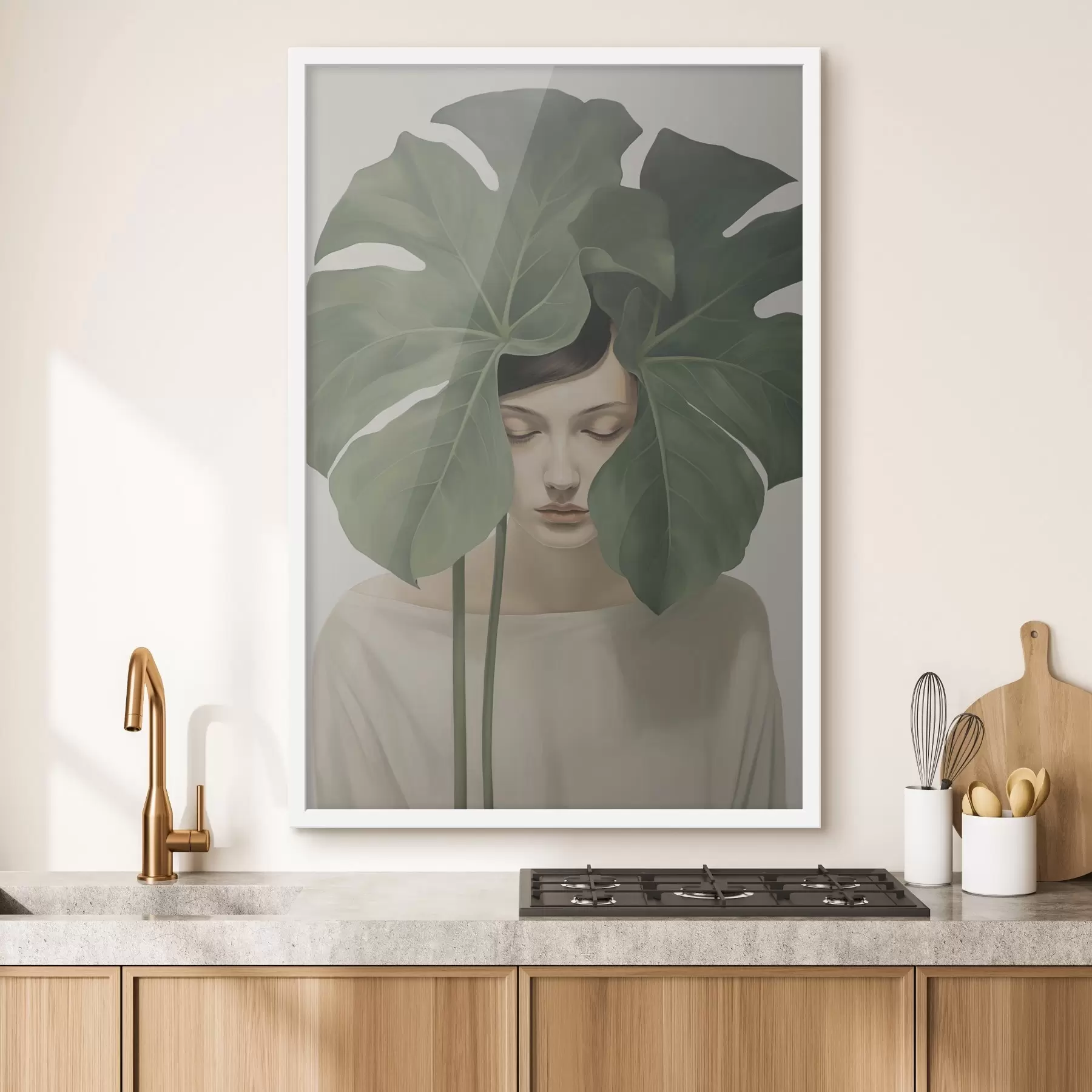 Fototapeedid Tüdruk troopiliste lehtedega f47335