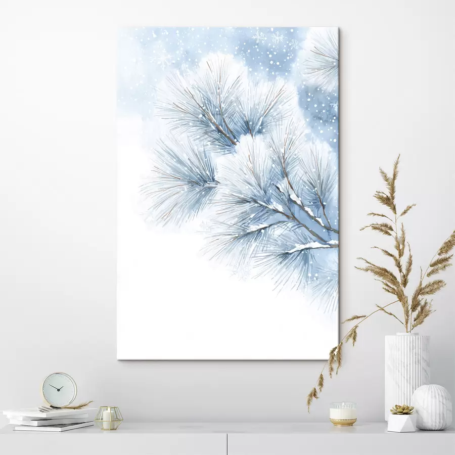 Pilt lumega kaetud männipuu oks akvarellistiilis s47114