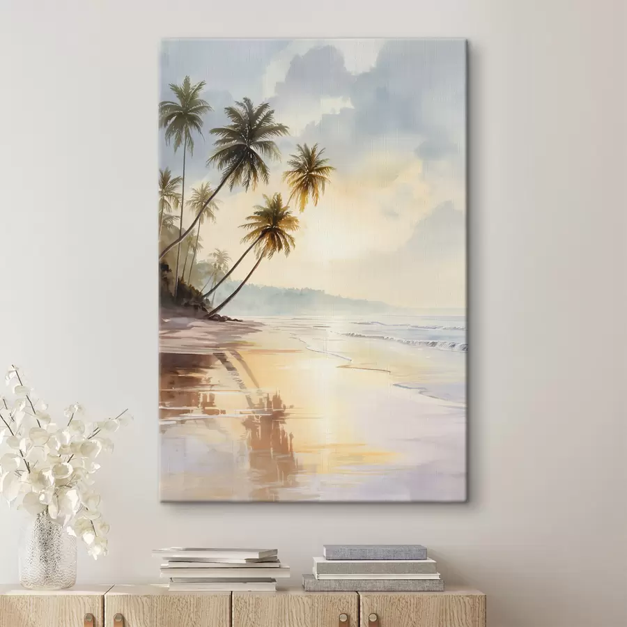 Pilt akvarellistiilis saare päikeseloojangurand s47136