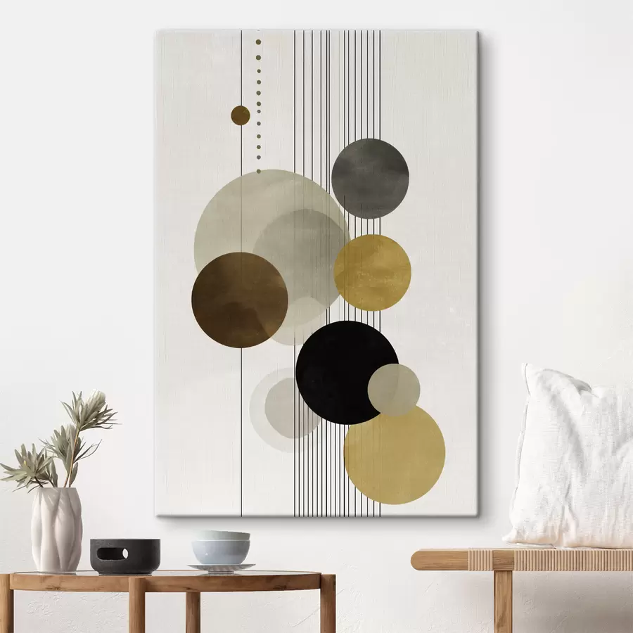 Pilt abstraktne kompositsioon ringide ja joontega soojades värvides s47237