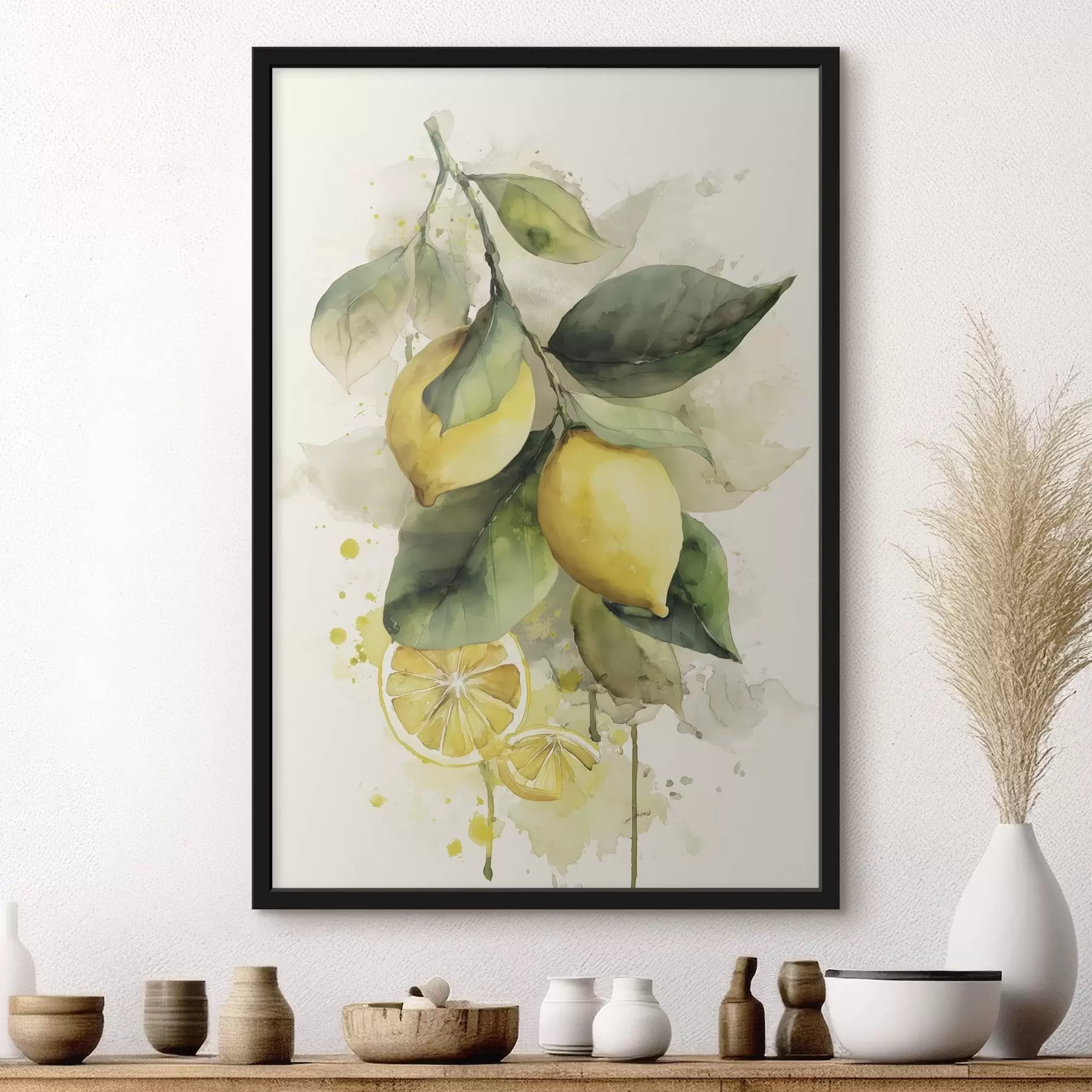 Fototapeedid vesivärvistiilis oks koos sidrunitega f47123