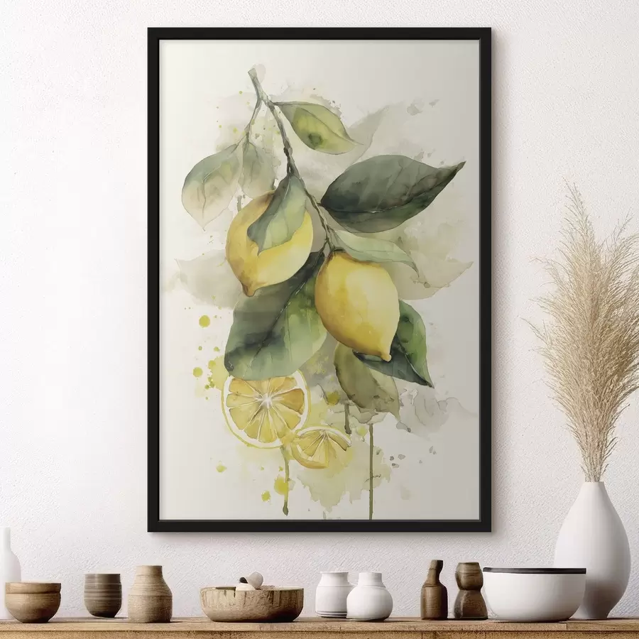 Fototapeedid vesivärvistiilis oks koos sidrunitega f47123