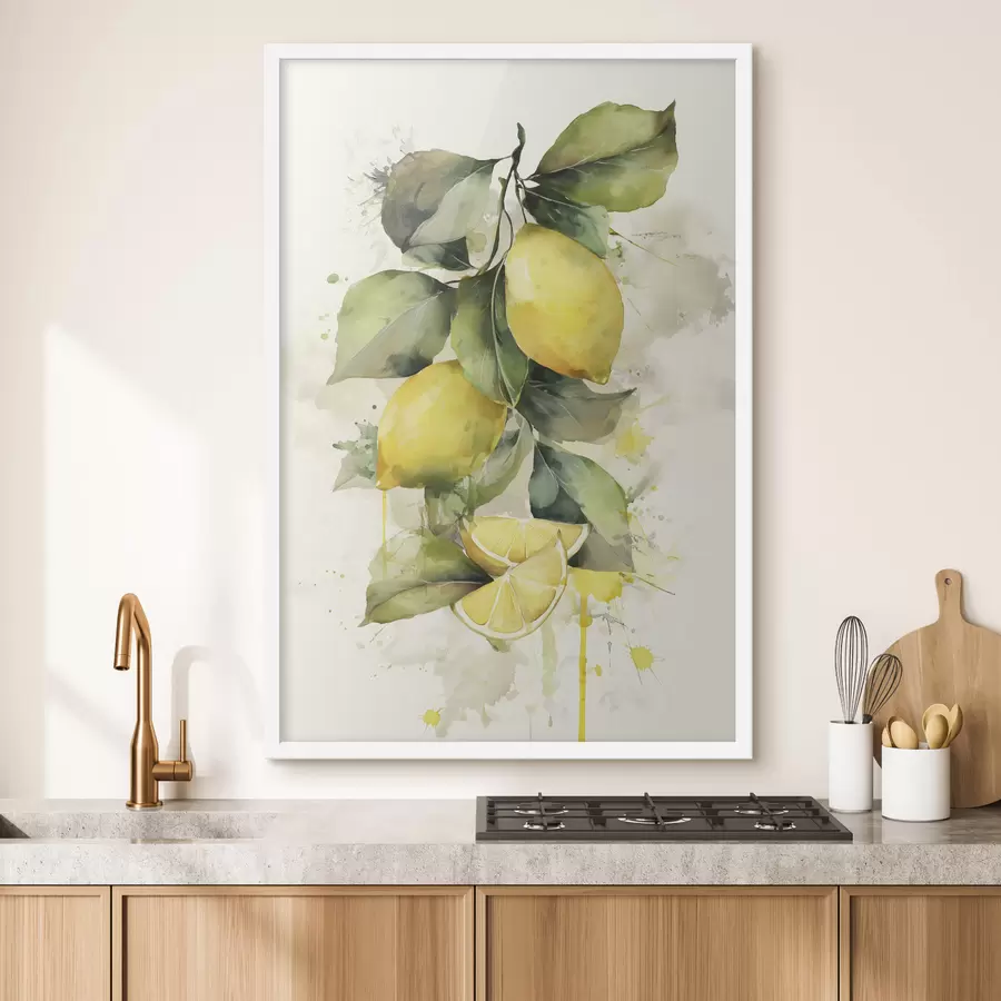 Fototapeedid vesivärvistiilis oks koos sidrunitega f47124