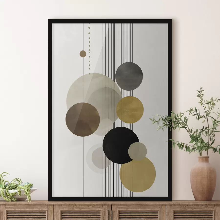 Fototapeedid abstraktne kompositsioon ringide ja joontega soojades värvides f47237