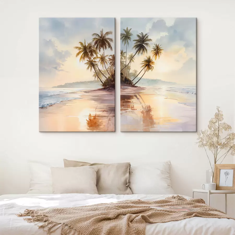 Pilt akvarellistiilis saare päikeseloojangurand m01177