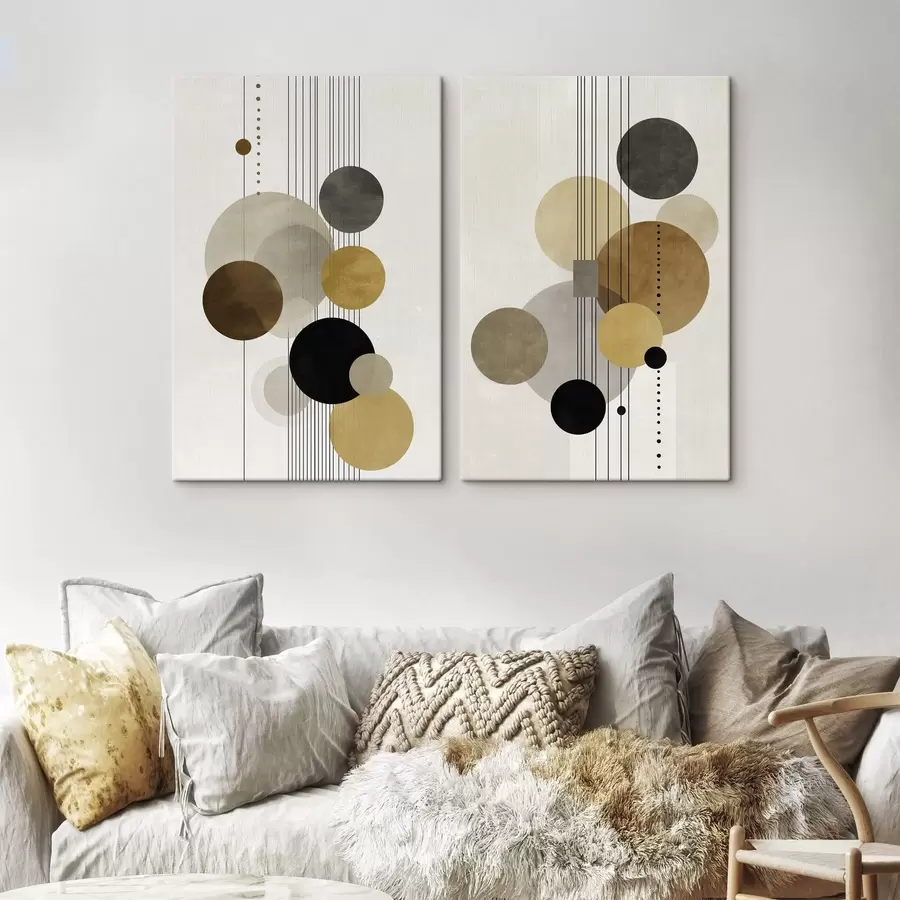 Pilt abstraktne kompositsioon ringide ja joontega soojades värvides m01182