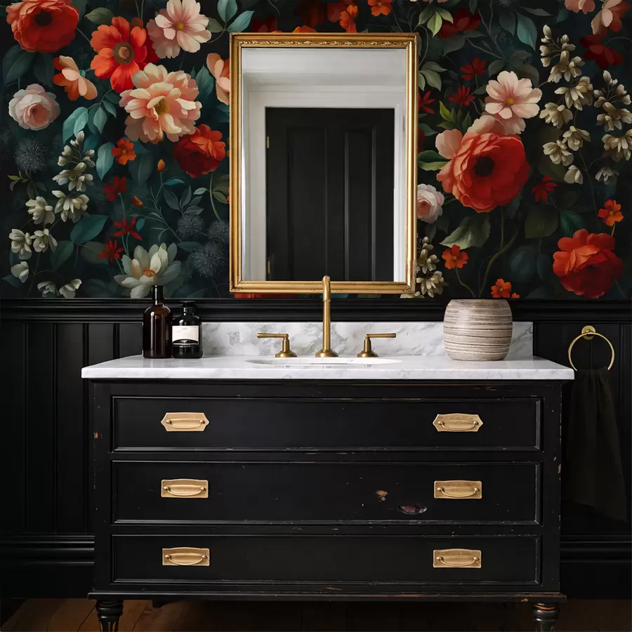 Fototapeedid Tume lillemuster lopsakate aia lilledega w05087