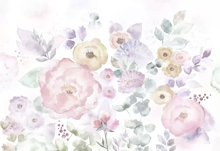 Fototapeedid Pehme akvarellkompositsioon lilledega ja lehtedega w05093