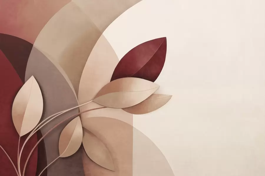 Fototapeedid Abstraktne tekstuuriga oks lehtedega pruuni, beeži ja punase toonides, abstraktsete kujundite taustal w09618