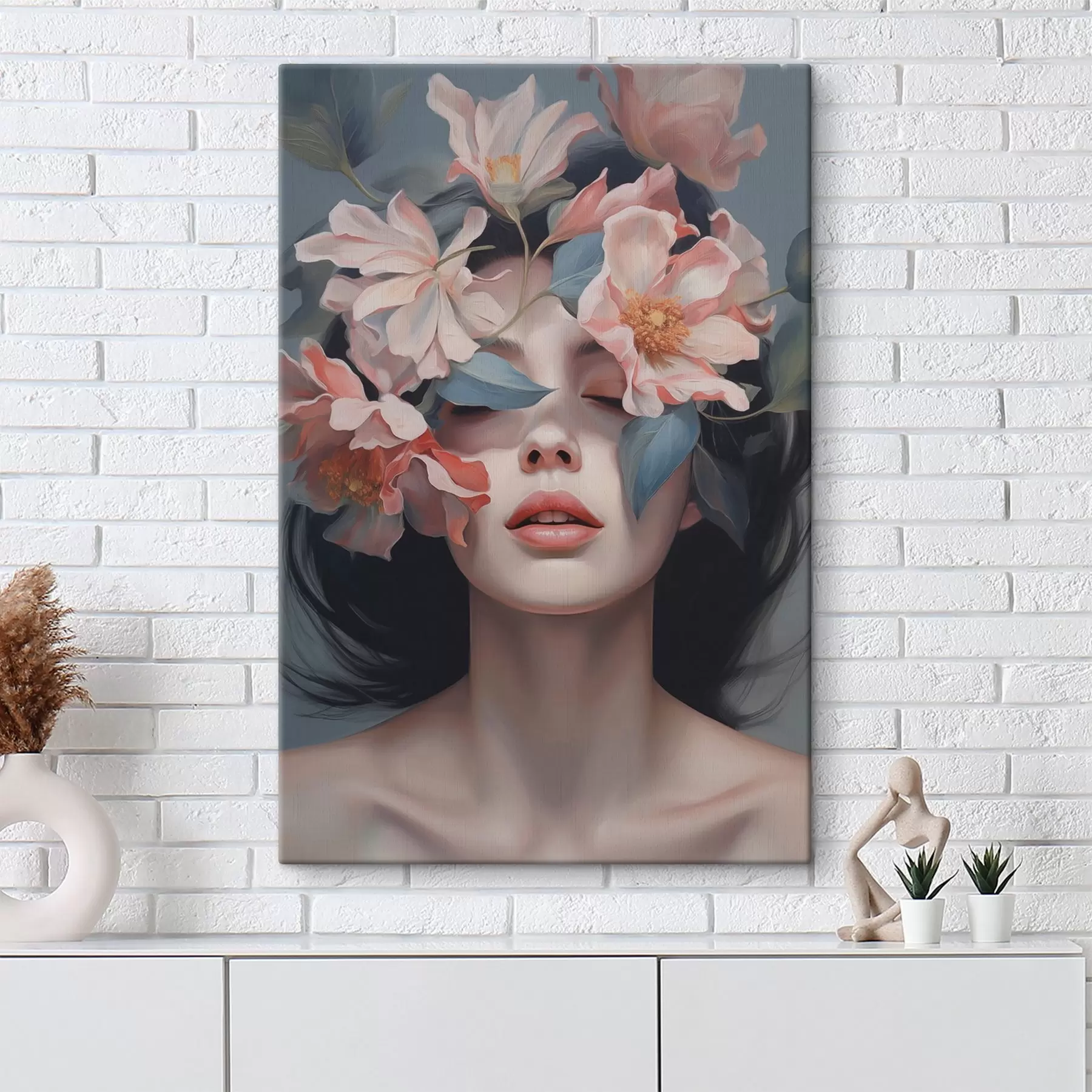 Pilt Abstraktne naiseportree lilledega s47488