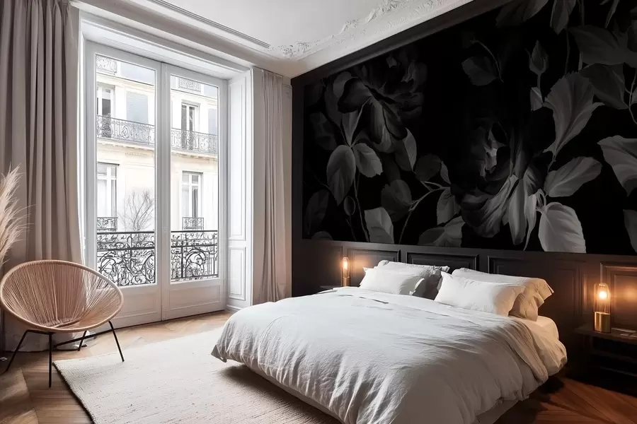 Fototapeedid must-valged maalilised roosid õlimaalistiilis  w04873v1