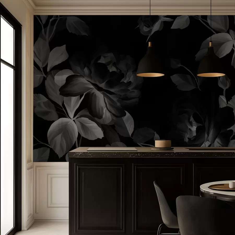 Fototapeedid must-valged maalilised roosid õlimaalistiilis  w04873v1