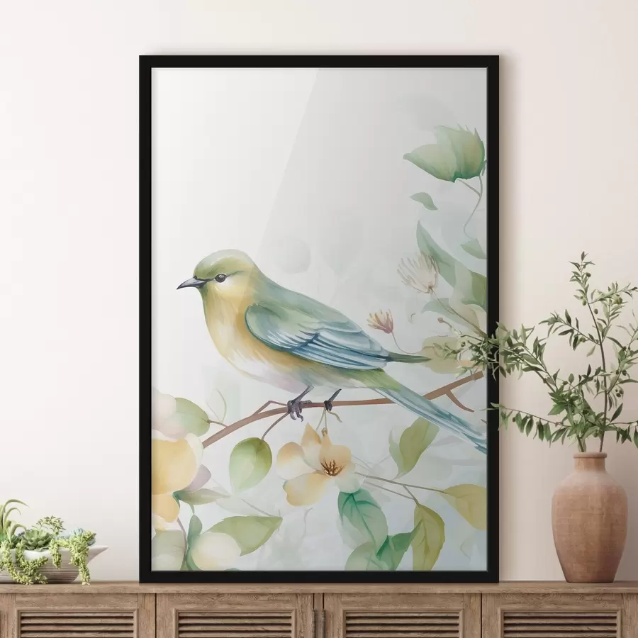 Fototapeedid Tihane oksal, akvarellimitatsioon f46892