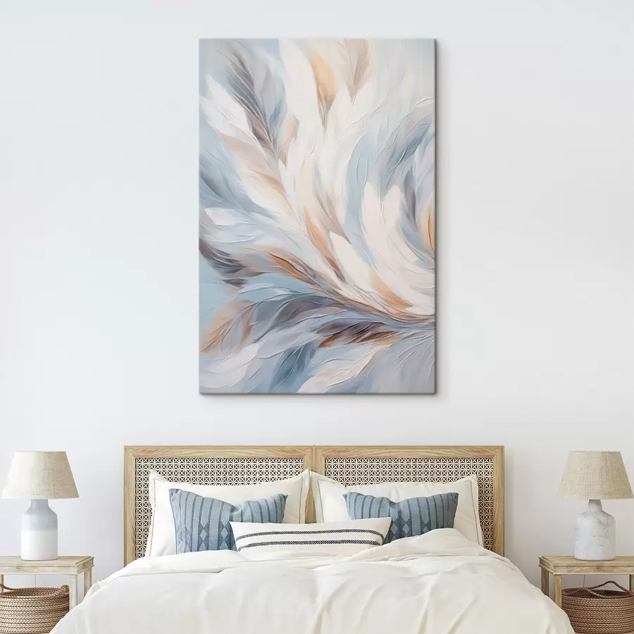 Pilt Abstraktne maal sulgedest valge, sinise ja pruuni toonides, pehme, voolava tekstuuri ja heleda taustaga. s47417