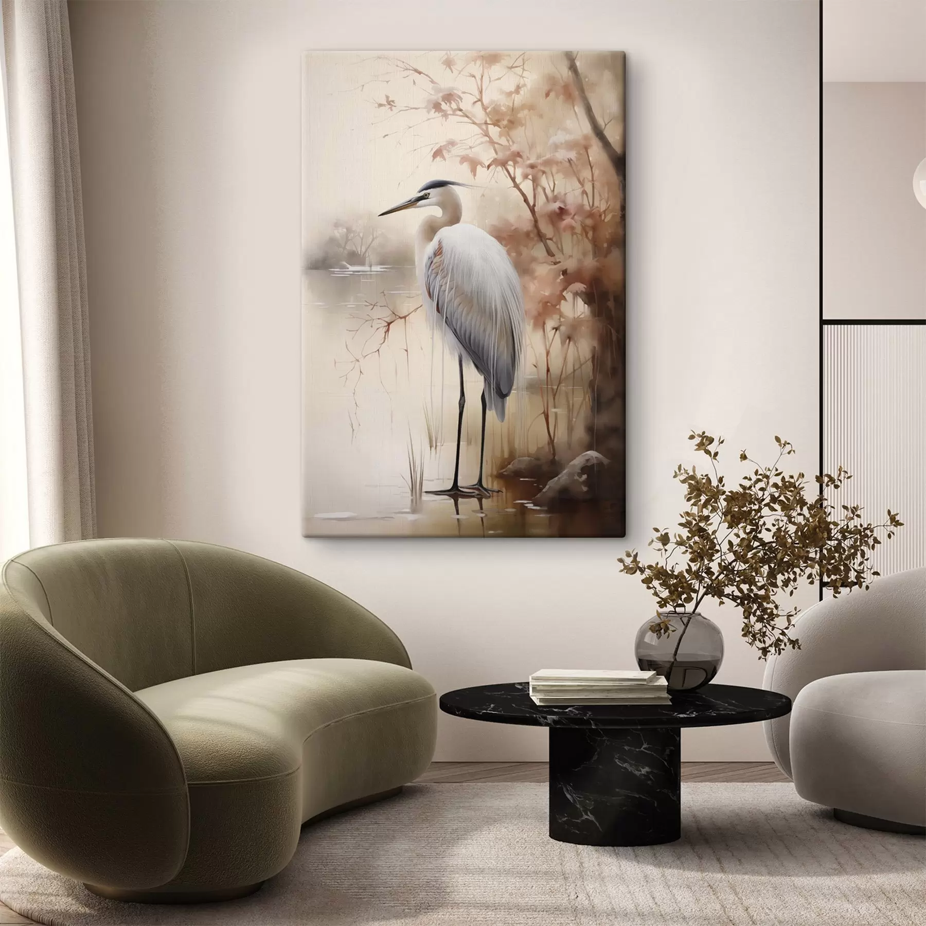 Pilt Kõrgete rohtude ja puudega taustal seisab järve kaljul herilane. s47427