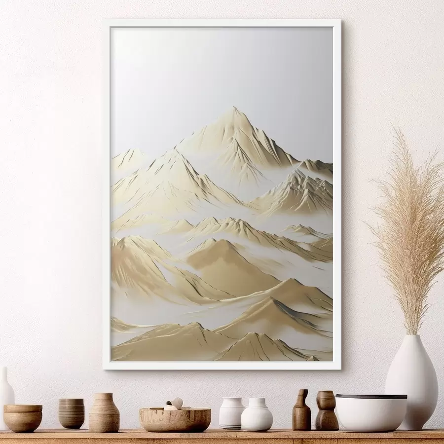 Fototapeedid Kollane maastik, lumiste mäetippude ja sügavate orgudega heleda taeva all f47421