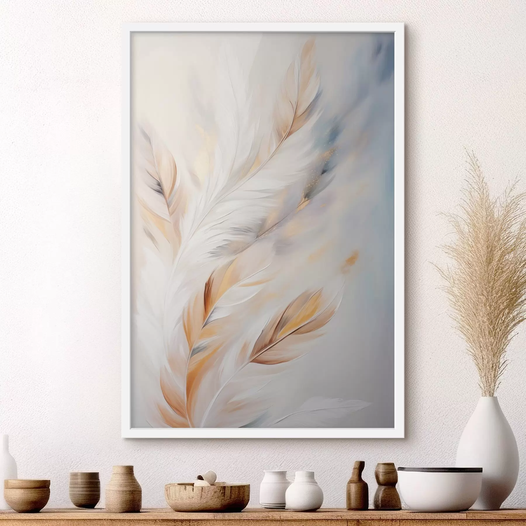 Fototapeedid Suured, pehmed suled, milles on segunenud valged, kollased ja pruunid toonid, heleda, abstraktse taustaga. f47443