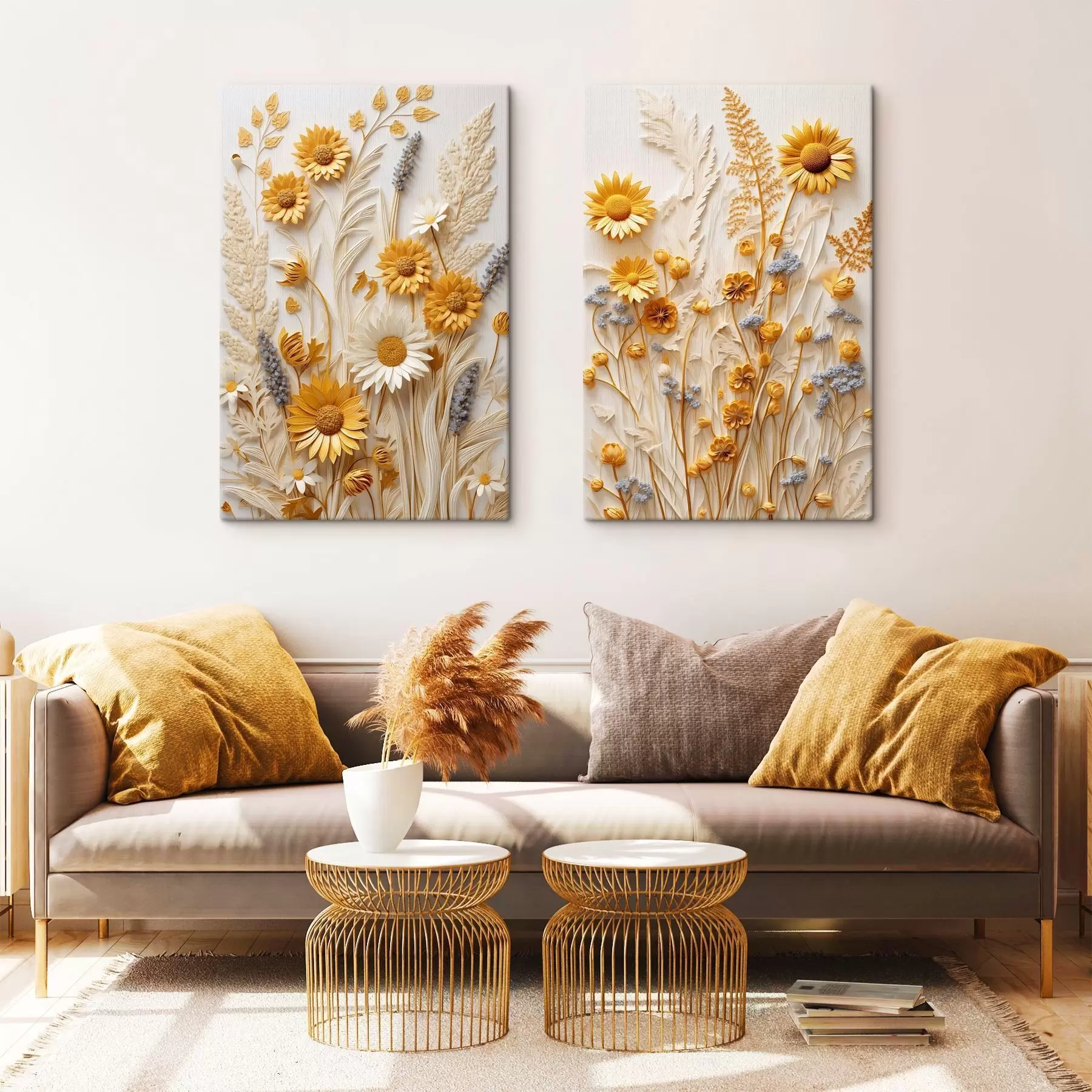 Pilt Tekstuuriga kollektsioon kollastest ja valgetest margariitidest, kuivatatud rohtudest ja lavendliokstest valgel taustal m01241