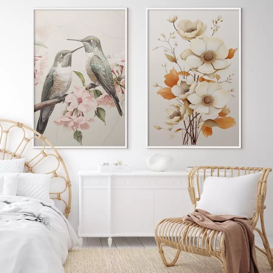 Fototapeedid Lilled ja linnud okstel d00560