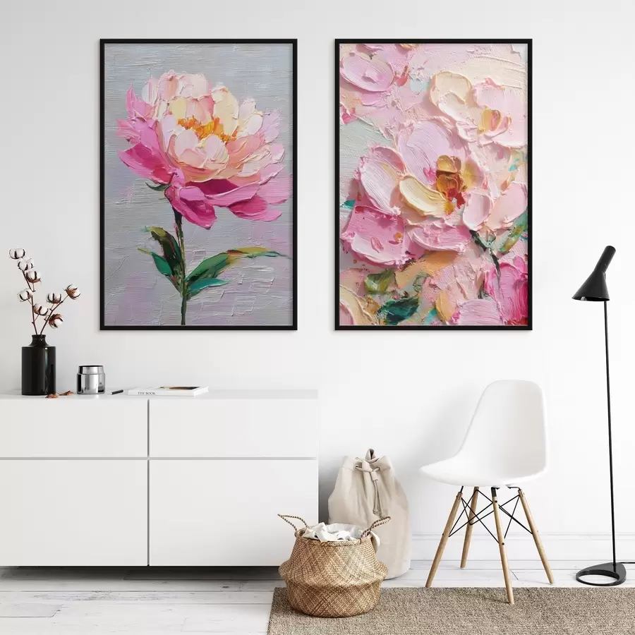 Fototapeedid Moodne kunst roosade lilledega volümeetrilises tehnikas d00572