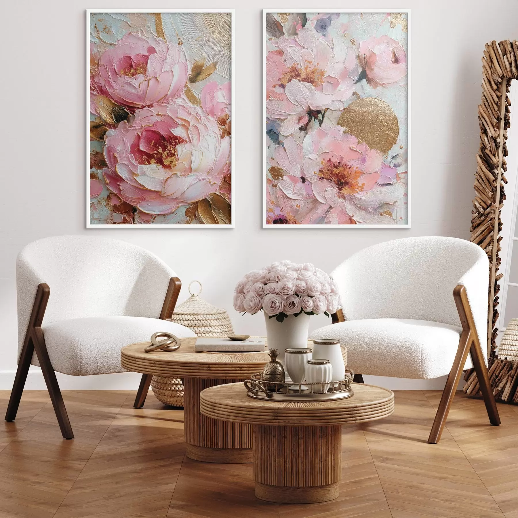 Fototapeedid Volumeetriline impasto-maal roosade pojengide ja tekstuursete detailidega d00573