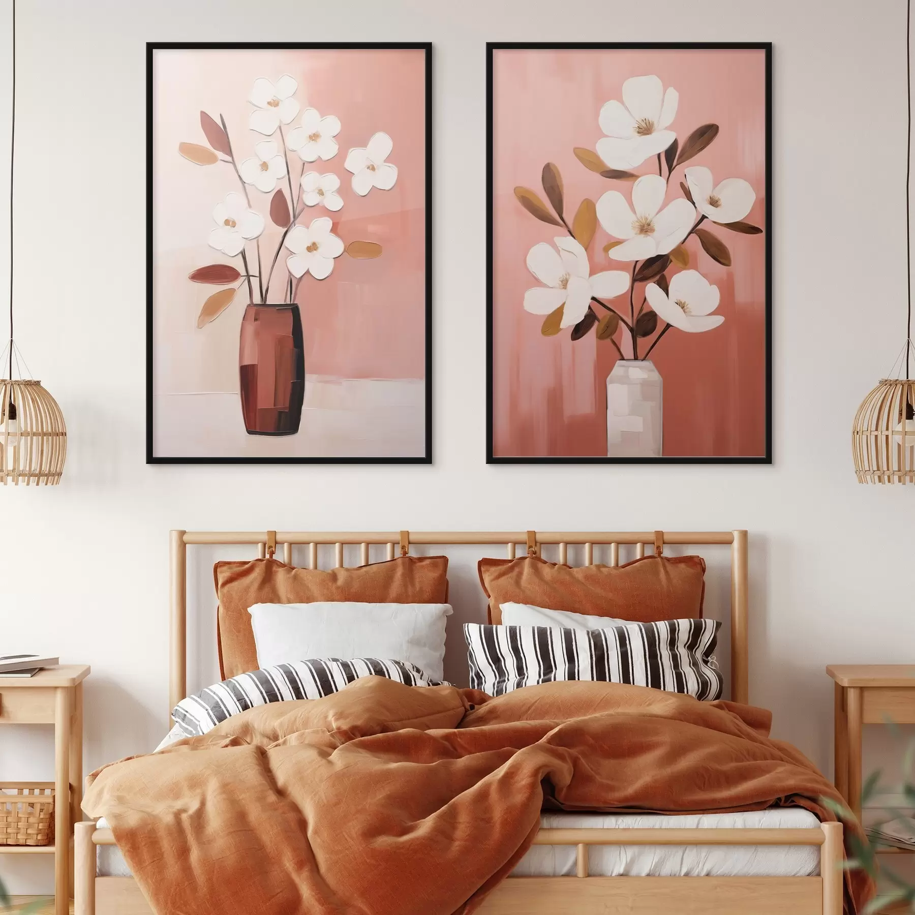 Fototapeedid Kompositsioon kontrastsete vaaside ja tekstuursete valgete lilledega d00575