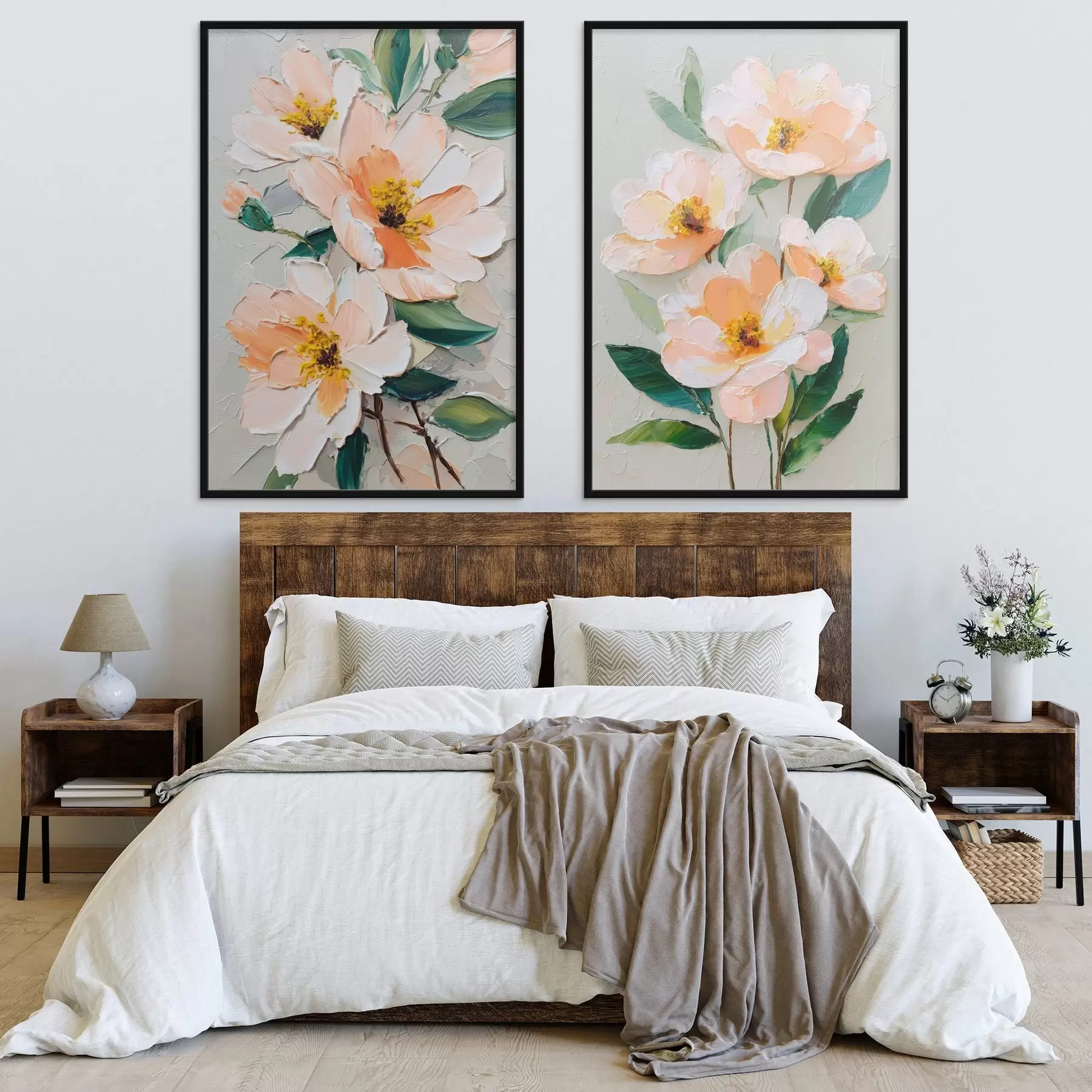 Fototapeedid Impasto-stiilis maal, mis ühendab suure kimpu ja üksikuid lilli d00579