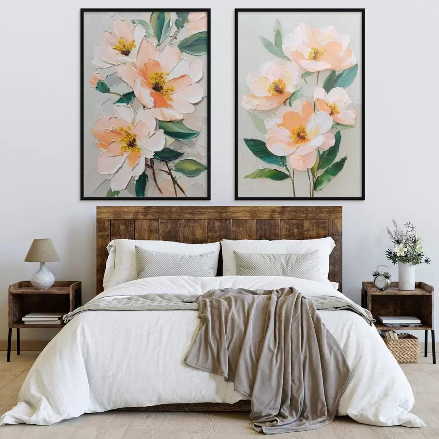 Fototapeedid Impasto-stiilis maal, mis ühendab suure kimpu ja üksikuid lilli d00579