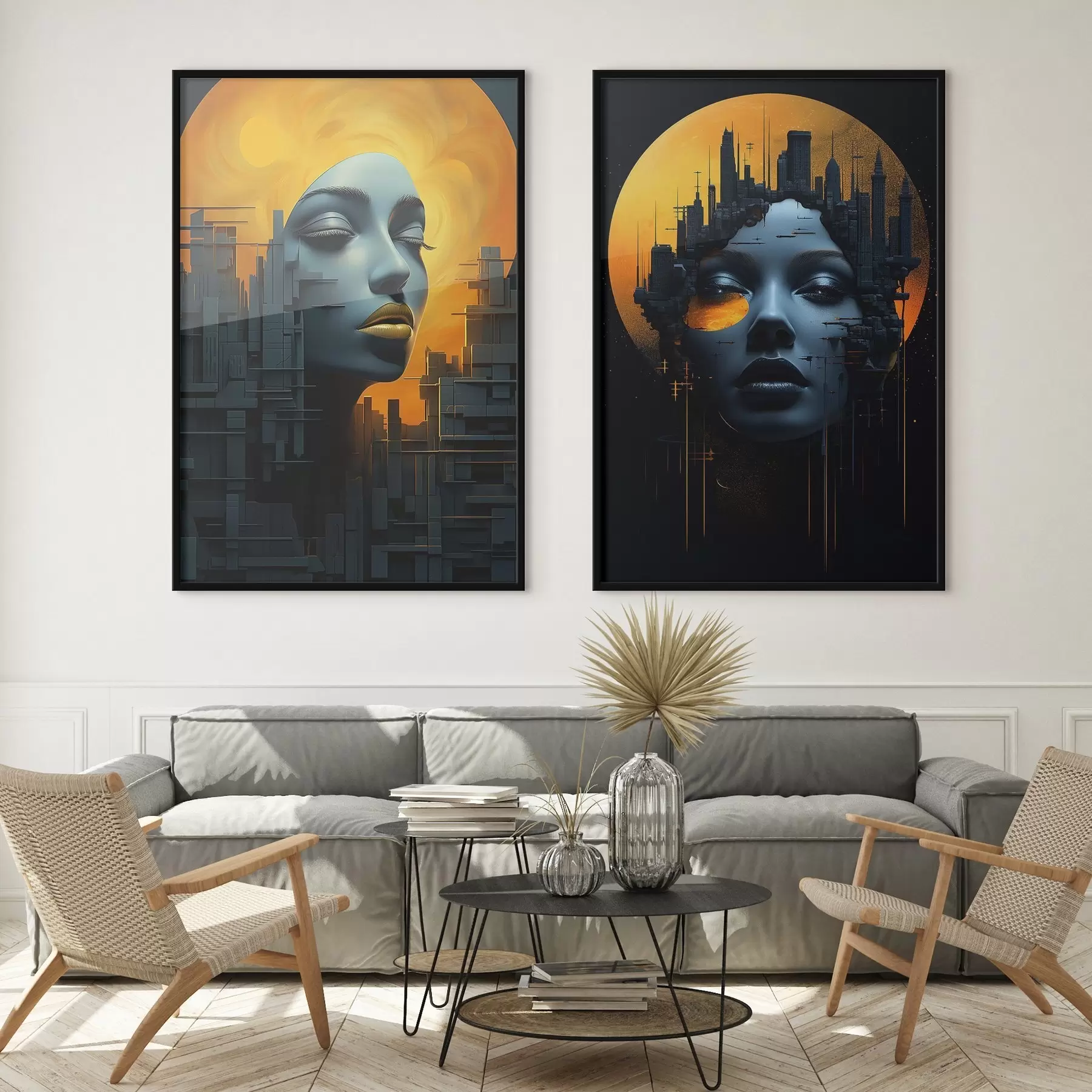 Fototapeedid Tüdruku portree abstraktsel linna taustal d00618