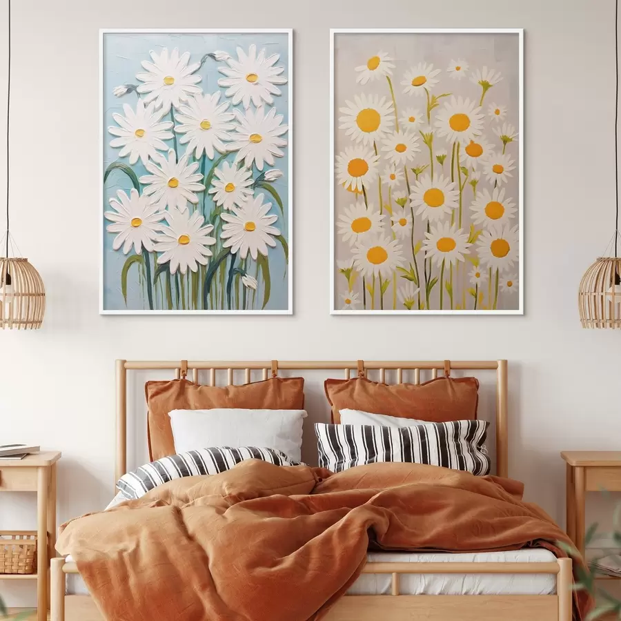 Fototapeedid Kevadine värskus: diptühhon mahukate rukkililledega impasto stiilis d00633