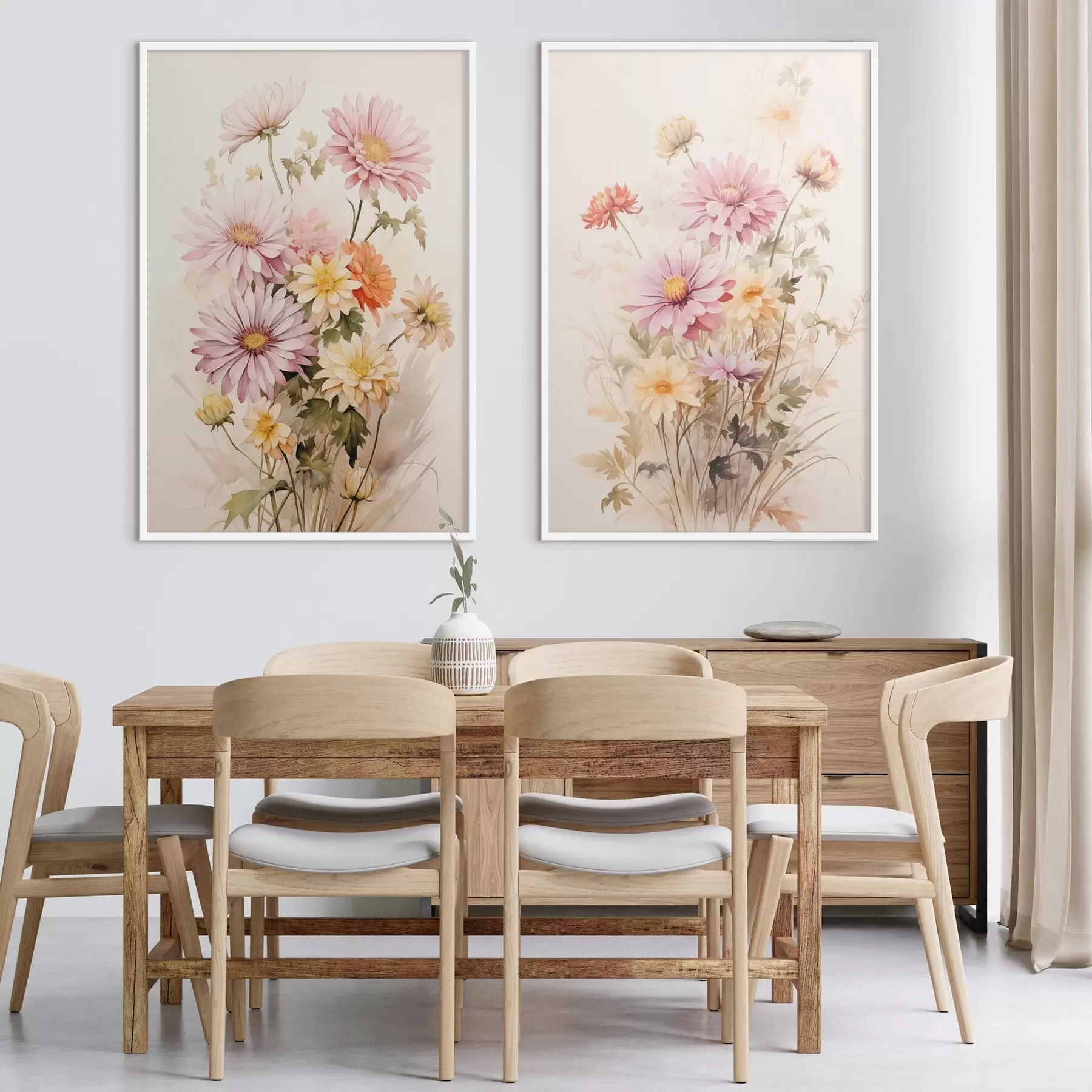 Fototapeedid Värviliste lillede kimp, pehme akvarellstiil, heledal taustal, botaaniline illustratsioon d00649